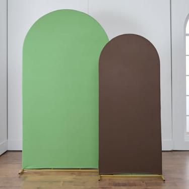 Imagem de Conjunto de capa de fundo de arco verde sálvia marrom de 0,6 a 2,2 m, 1,8 m, duas cores, capas de arco de casamento, sem rugas, elastano elástico, com suporte para arco Chiara para fotografia de festa