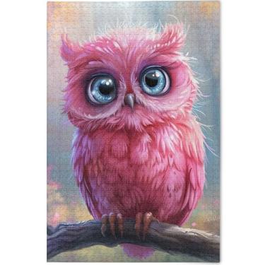 Imagem de Quebra-cabeças personalizados de desenho animado de coruja rosa 500 peças para adultos pintura artística arte dura amantes de elefantes brancos, presentes, 52 x 37,8 cm