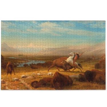 Imagem de Quebra-cabeça personalizado Albert Bierstadt Last Buffalo Print 500 peças adultos paisagem floral paisagem quebra-cabeça divertido bobo, 52 cm x 37,8 cm