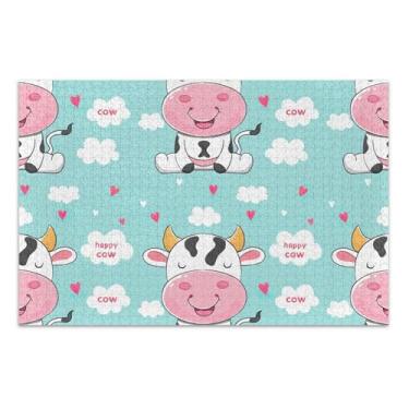 Imagem de Quebra-cabeça de vaca sorrisos fofos para adultos 500 peças de decoração de arte pintura personalizada divertido brinquedo adulto elefante branco presentes engraçados, 50 x 35 centímetros