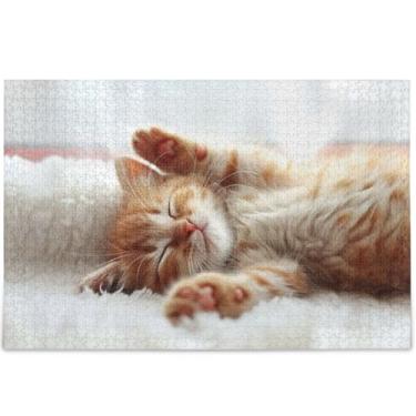 Imagem de Quebra-cabeça gato adormecido gatinho fofo 500 peças adultos família elefante branco presentes difíceis arte personalizada brinquedo pintura, 52 cm x 37,8 cm