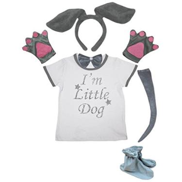 Imagem de Petitebella I'm Little Dog Shirt Tiara com laço e luvas para cauda, 6 peças (4 a 5 anos, cachorro cinza)