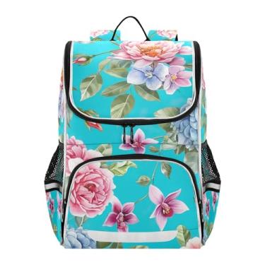 Imagem de Joisal Pink Flowers Roses Green Blue Backpack for Boys Elementary Teen Back to School Bags Kawaii Lightweight Kids Backpacks for Girls Floral Book Bag