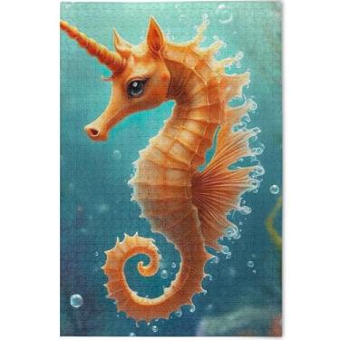 Imagem de Quebra-cabeça adulto floral de cavalo marinho personalizado 1000 peças arte brinquedo pintura quebra-cabeças divertidos para adultos presentes divertidos elefantes brancos, 75 cm x 50 cm