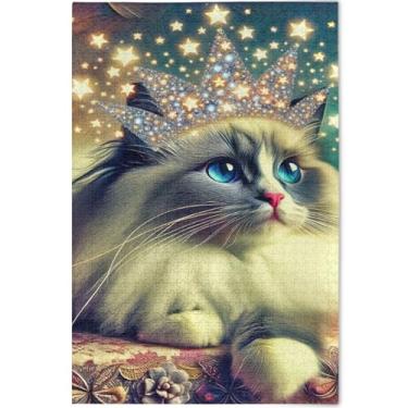 Imagem de Quebra-cabeça de gato Ragdoll fantasia gato personalizado 1000 peças adultos quebra-cabeça engraçado legal grande brinquedo família arte arte, 75 cm x 50 cm