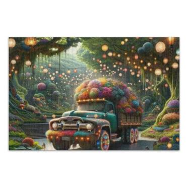 Imagem de Quebra-cabeça para adultos, 1000 peças, pintura de arte floral, quebra-cabeça divertido personalizado para adultos, fantasia, caminhão, jardim, floral, amigos, família, jogos, presentes, 75 x 40 cm