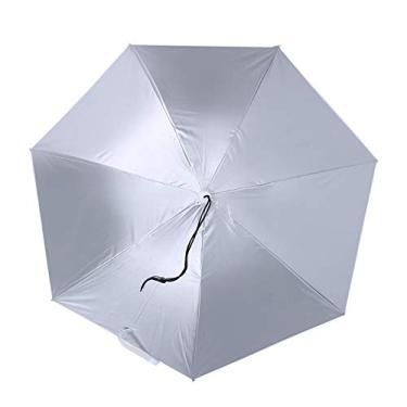 Imagem de CUOFYUNL Protetor solar de 77 cm à prova de montado guarda chuva superior dobrável Chapéu guarda chuva (Exterior prateado e interior azul safira)