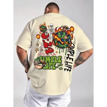 Imagem de Camiseta Algodão Streetwear Casual Basica Simple Life, Bege, G4