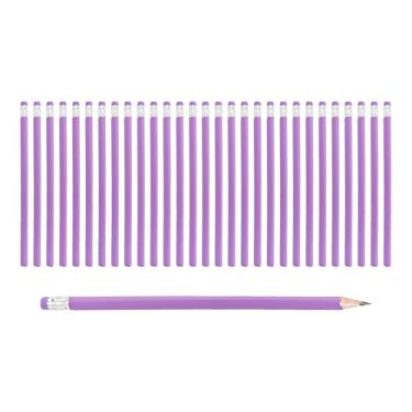 Imagem de pson 30 lápis de grafite HB com borrachas, lápis redondos não afiados com aderência triangular para escola, escritório, desenho, esboço e escrita (roxo)
