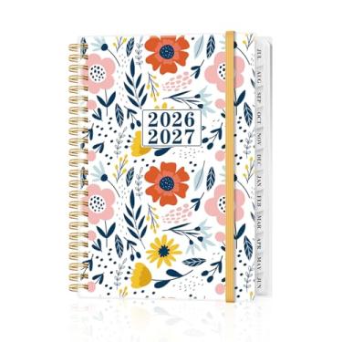 Imagem de Agenda 2026-2027 - Agenda de ano acadêmico de julho de 2026 a junho de 2027, agendas semanais e mensais encadernadas em espiral com abas de 12 meses, bolso interno, 16 cm x 21,6 cm, flor rosa