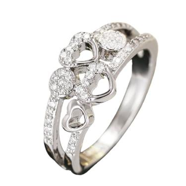 Imagem de Elegante anel de coração oco feminino com zircônia cúbica – Anel de compromisso elegante com zircônia sintética cintilante, Metal, Sem pedra preciosa