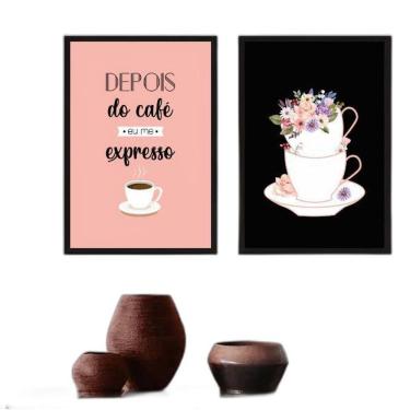 Imagem de Kit 2 Quadros Cantinho Do Café- Preto E Rosa 45X34Cm
