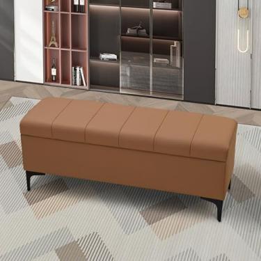Imagem de Banco de cama moderno para quarto com armazenamento, bancos de entrada com almofada, banco de armazenamento de sala de estar, banco de sapato de porta frontal com armazenamento, banco de assento de