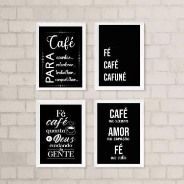 Imagem de Kit 4 Quadros Cantinho Café com Fé 45x34cm - Preta