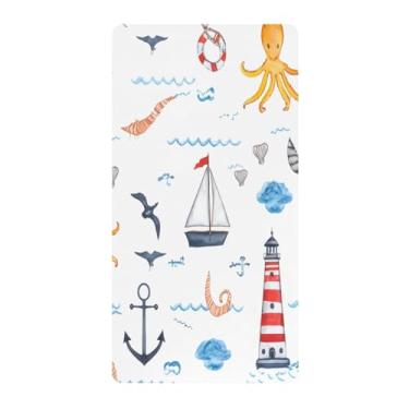 Imagem de Blueangle Lençol de berço padrão para berço infantil - Lençóis de algodão macio e respirável com estampa temática náutica (207)