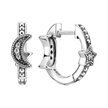 Imagem de Brincos De Argola Femininos Em Prata 925 Com Coração E Flor, Pingente 