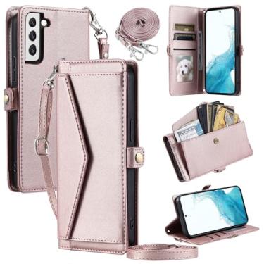 Imagem de Furill Capa carteira para Samsung Galaxy S22 5G com alça de pulso, alça de ombro, porta-cartões, à prova de choque, couro PU macio, encaixe magnético, bolso com suporte, capa para celular S 22 22S 4G