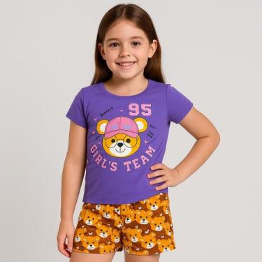 Imagem de Conjunto Roupa Menina Infantil Camiseta Manga Curta Bermuda Tamanho:10