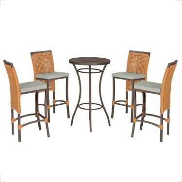 Imagem de Mesa Bistrô 4 Banquetas Roma Marrom Corda Náutica 3 Trama Terra Cota