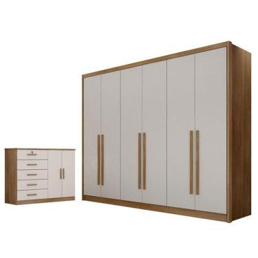 Imagem de Guarda Roupa Casal Bandeira 6 Portas 8 Gavetas MDF com Espelho Cumaru 25 Fendi Móveis Novo Horizonte