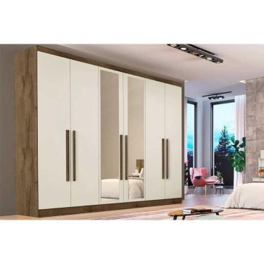 Imagem de Guarda Roupa Casal Oslo 6 Portas de Bater 6 Gavetas MDF Porta com Espelho Braúna-off White Europa
