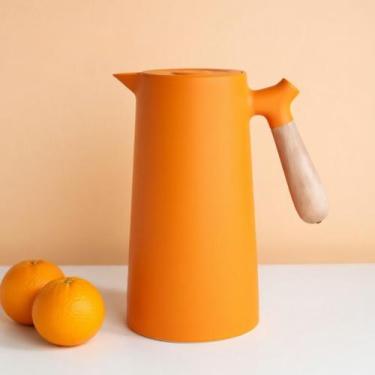 Imagem de Garrafa Térmica Wood Nórdica 1L Cabo Madeira Para Café Chá Água Design