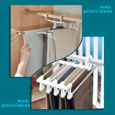 Imagem de Cabide Calças Jeans Retrátil Multifuncional Aço Porta Calça - Congratu