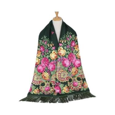 Imagem de Xale Floral Vintage Feminino De Luxo Com Borlas Para Outono/Inverno - 