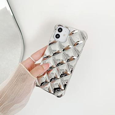 Imagem de Capa de telefone brilhante 3d losango chapeamento prata ouro para iphone 13 12 11 pro xs max xr x 6 7 8 plus se capa de silicone macio, prata, para i6plus i6splus