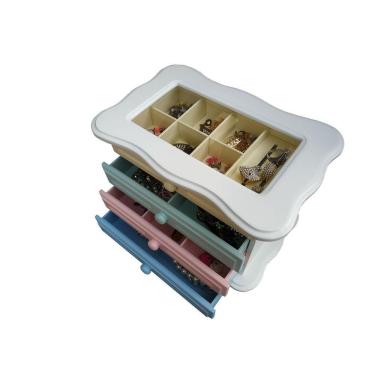 Imagem de Comoda Frisada Branca Com 04 Gavetas Enfeitada Com Vidro Mdf