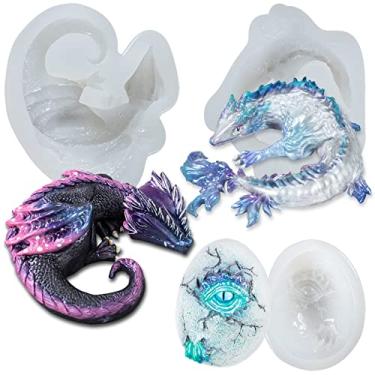 Imagem de Conjunto de moldes de silicone de resina epóxi dragão 3D para fondant, gumpaste, decoração de bolos, concreto, cimento, argila de polímero