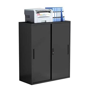 Imagem de File Cabinet Armário de arquivo de aço preto com fechadura sob a mesa, armários de escritório doméstico, armários de impressora, capacidade de suporte forte (Color : A2, Size : 90x40x109cm)
