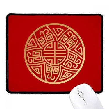 Imagem de Tapete de borracha para jogos com borda costurada, redondo, dourado, padrão da sorte da China