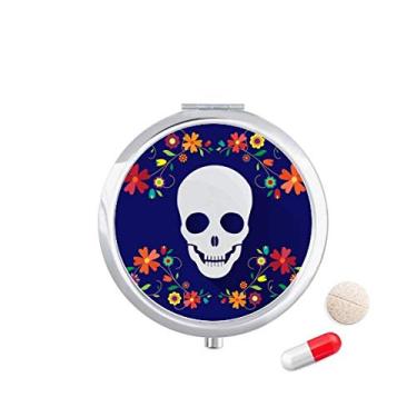 Imagem de Porta-comprimidos, caixa de armazenamento de remédios com ilustração de caveira de flor