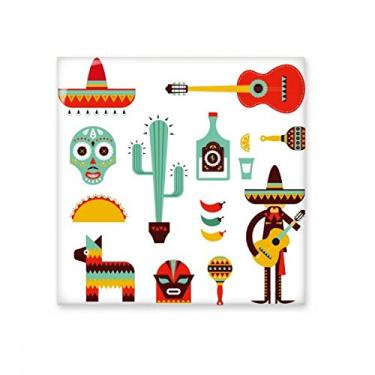Imagem de Sombrero Tequila Guitar Chili Mexico Elment Azulejo de cerâmica brilhante Decalque de tijolo vitrificado Pedra adorna