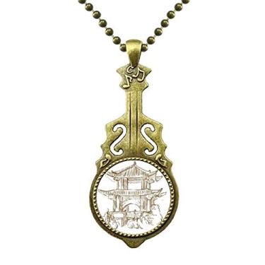 Imagem de DIYthinker China Landmark Colar de desenho de madeira antigo joia de guitarra pingente de música