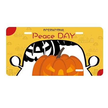 Imagem de DIYthinker Placa de licença de Halloween Hallowmas de três abóboras para decoração de carro Dia da Paz