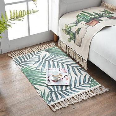 Imagem de jia cool Tapete estampado de algodão, boêmia feito à mão, tapete fino para entrada, 60 x 90 cm, para lavanderia, sala de estar, cor verde nórdico