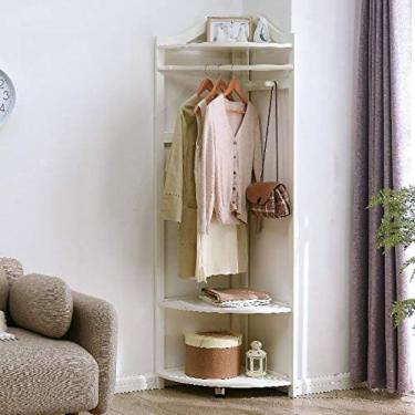 Imagem de Prateleira Para Roupas De Madeira - Prateleira Multifuncional De Canto Para Roupas Cabide De 2 Níveis Prateleira Durável Para Armazenamento De Sapatos E Roupas,Branco,M,Collector88