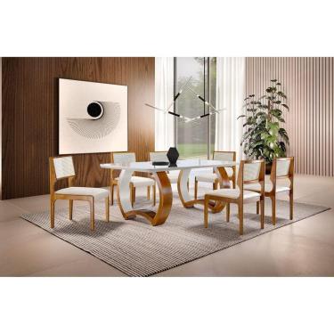 Imagem de Conjunto de Jantar Mesa com 6 Cadeiras Bari Cinamomo/Imbuia/Off White