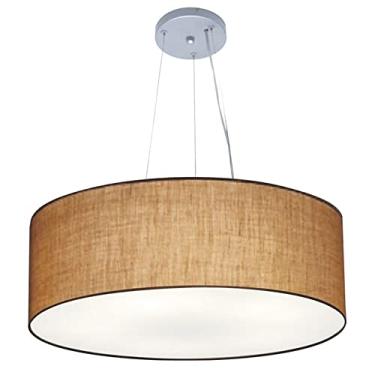 Imagem de Lustre Pendente Cilíndrico Cúpula Tecido 60x21 cm, Vivare Iluminação, Pendente4010 LP, Palha, Grande