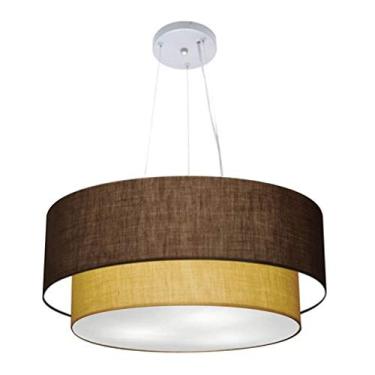 Imagem de Lustre Pendente Duplo Cilíndrico Cúpula Tecido 25/60x50, Vivare Iluminação, Pendente4082 LCLP, Café/Palha, Grande