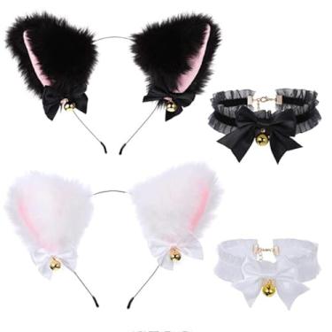 Imagem de Lnrueg Conjunto de acessórios de fantasia de cosplay 4 peças - argola de cabelo, laço, gargantilha de sino