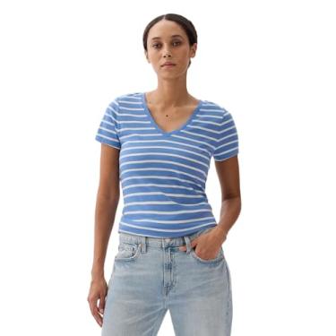 Imagem de GAP Camiseta feminina favorita com gola V, Listra azul, PP