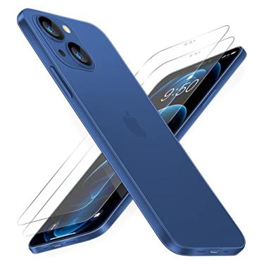 Imagem de Dataroad Capa fina para iPhone 14 Plus [Paper-Fino] 0,2 mm 6,7 polegadas, com 2 protetores de tela de vidro temperado, ajuste transparente [não amarela] capa de telefone ultra protetora [anti-impressões digitais], azul