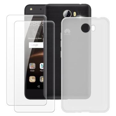 Imagem de MILEGOO Capa para Huawei Y5 II + 2 peças protetoras de tela de vidro temperado, à prova de choque, capa de TPU de silicone macio para Huawei Honor 5A Europa (5 polegadas), branca