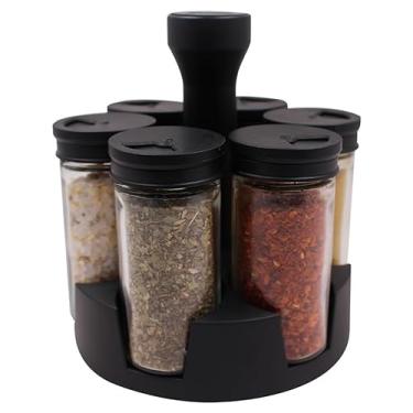 Imagem de Porta Condimentos Temperos Organizador Giratório 360º 6 Potes Vidro Tampa Dosadora Preto Linha Premium M5 Armarinhos