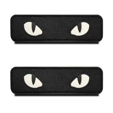 Imagem de 2 peças de remendo engraçado de olhos de gato de borracha PVC 3D, material resistente e sólido, emblema tático de olhos de gato maligno com gancho para roupas, mochila, uniforme colete, motociclista