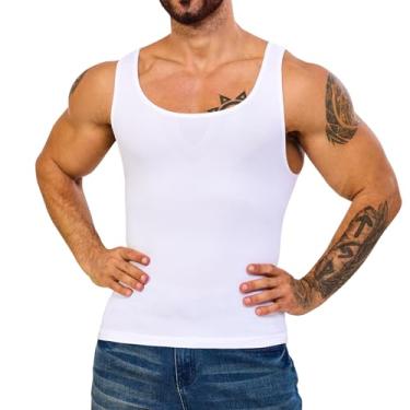 Imagem de Gleefeat Modelador corporal masculino emagrecedor, camisa de compressão, controle de barriga, ginecomastia, abdômen, Colete branco, GG