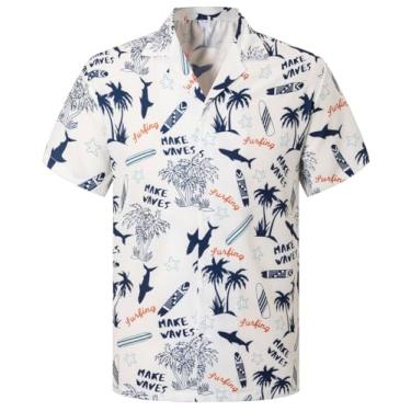 Imagem de Cromoncent Camisa havaiana masculina e masculina manga curta gola cubana tropical férias verão praia camisas, Cruise White, 3G